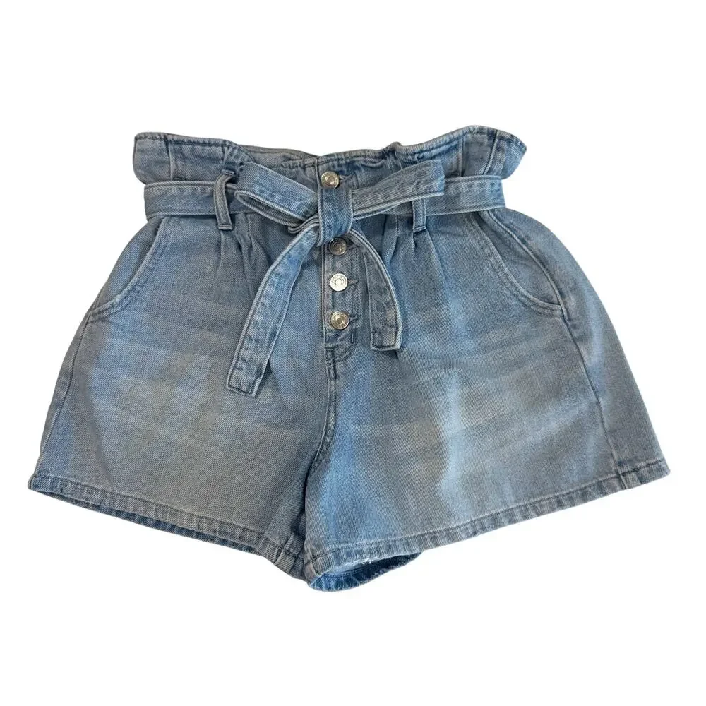 American Eagle Paperbag Waist Denim Shorts Women's 10 Coastal Grandmother Summer - Picture 3 of 11